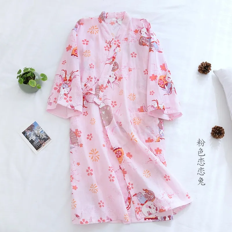 

Women Cotton Gauze Nightgown for Couples Japanese Men's Kimono Yukata Cotton Pajamas Cardigan Long Nightgown Sweatshirt Bathrobe