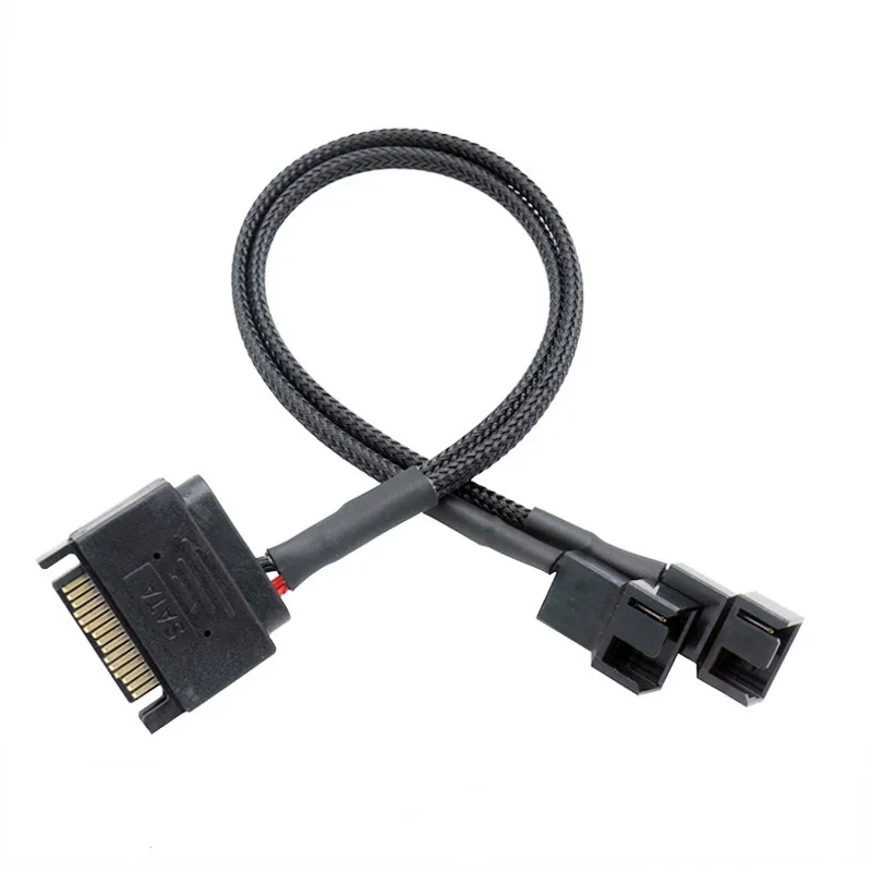 1 pcs Black Sleeved 27cm Cooler Cooling Fan Splitter Power Cable 12V SATA To 2  Way 3/4Pin Connector for IDE Computer PC