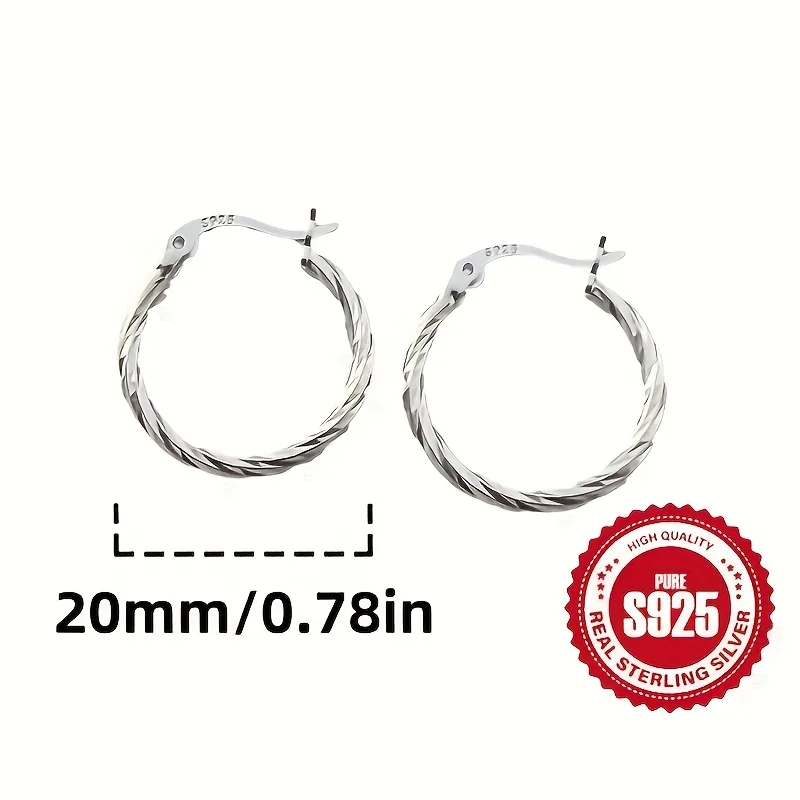 925 Sterling Silver Twist Hoop Earrings Classic Simple Hypoallergenic Lightweight Daily Wear Jewelry For Women Mother's Day Gift