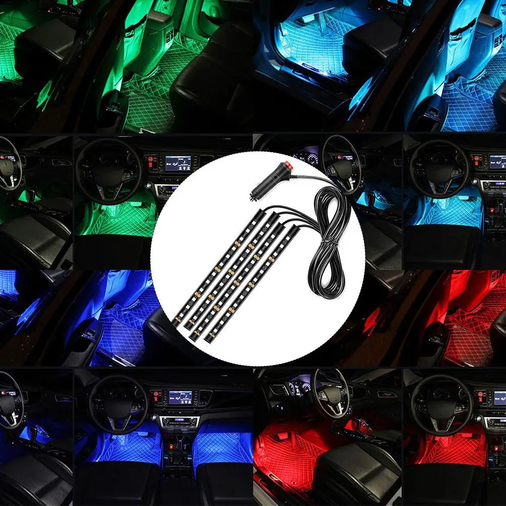

12LED Car Interior Ambient Foot Strip Light Kit Backlight Auto 5V/12V Accessories Vehicle USB Lamp Atmosphere Decorative Ne D7U1