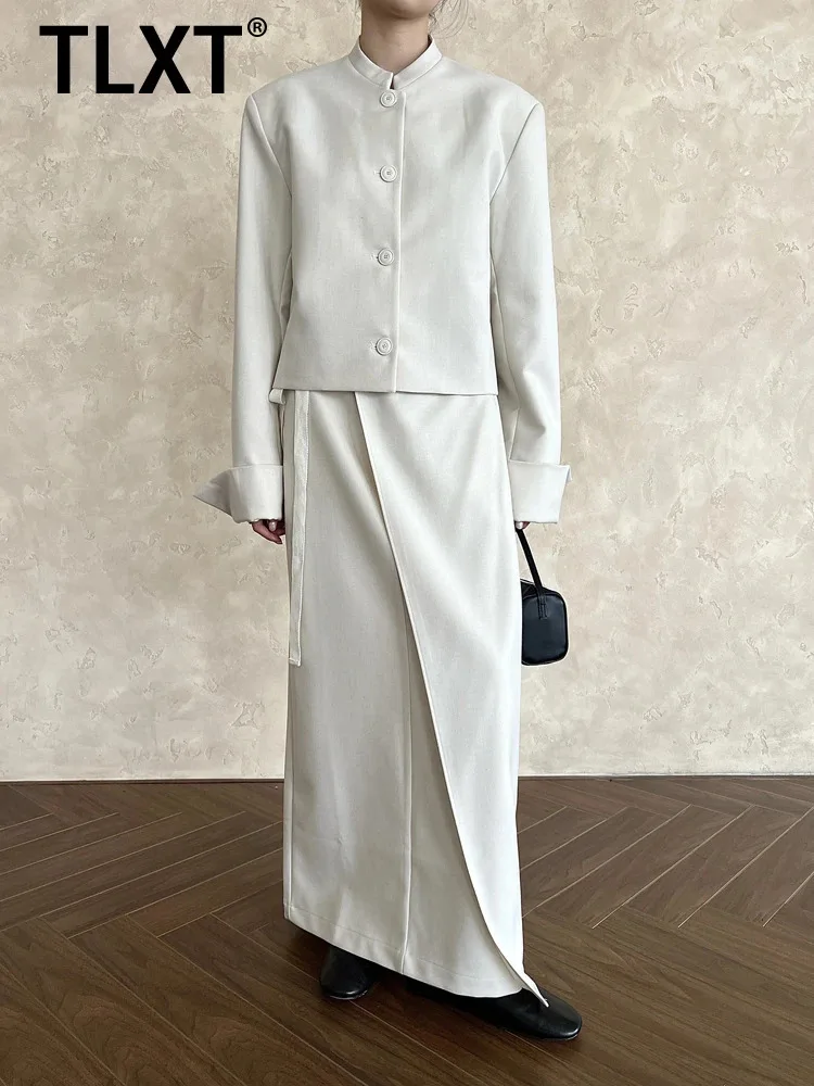 

TLXT женский костюм высокого качества, однотонные шорты, топ с манжетами, дизайн, нерегулярная юбка, юбка, новинка весны/лета 2021, XK1365