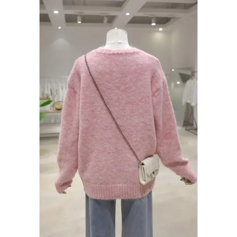 Sweet Lining Skin Tone Heavy Industry Love Diamond Drills Knitwear New Autumn Loose Thickened Warm O-neck Pullover Sweater Women