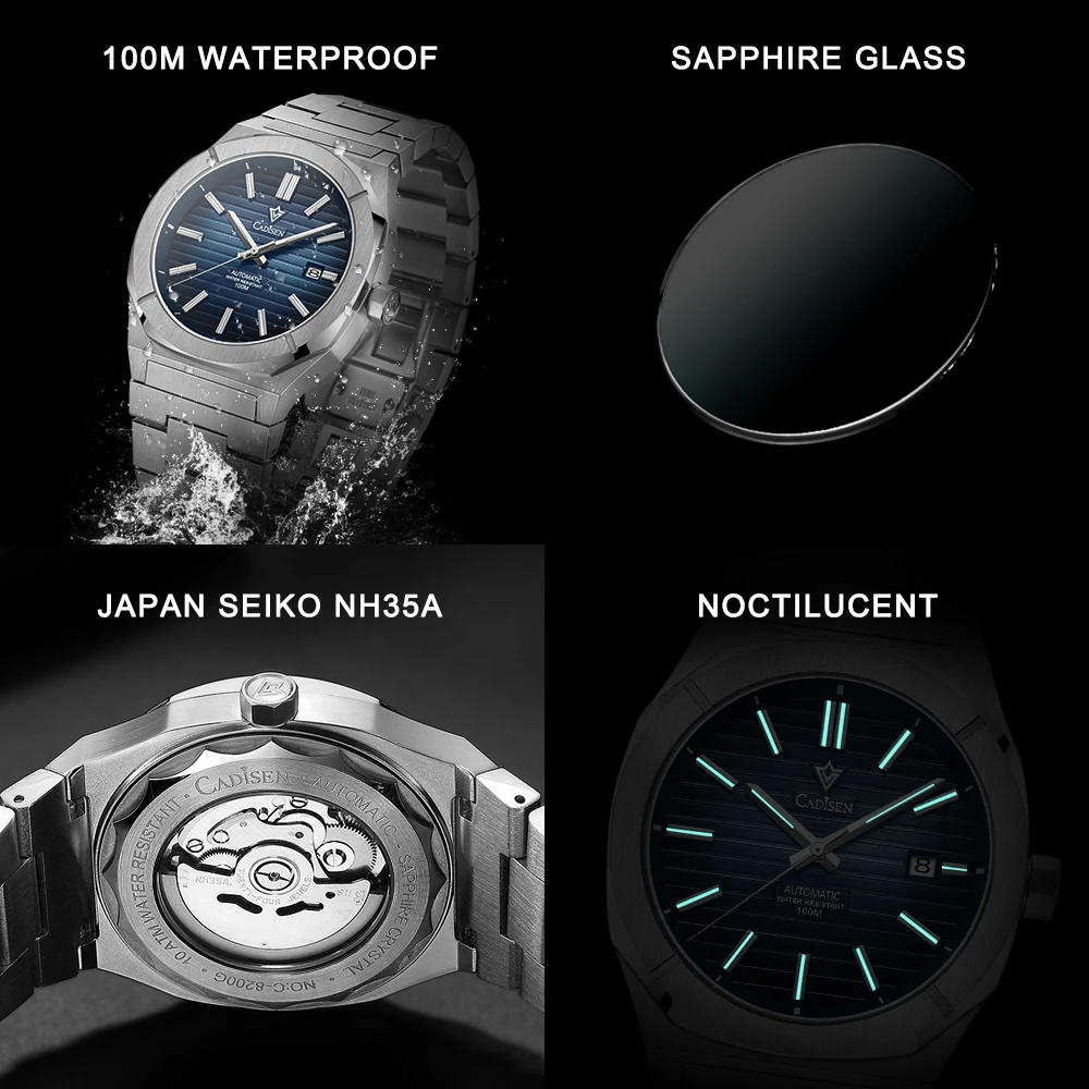 CADISEN Diver Watch Retro Luxury Sapphire Japan NH35A German Designer Men Automatic Mechanical Watches 10Bar Waterproof Luminous