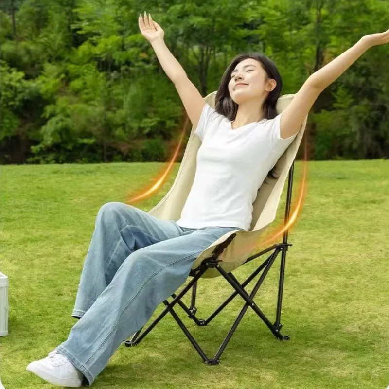

Outdoor Portable Folding Chair Multifunctional Picnic Camping Chair 140Kg Bearing Durable High Back Moon Chair Can Lie Down