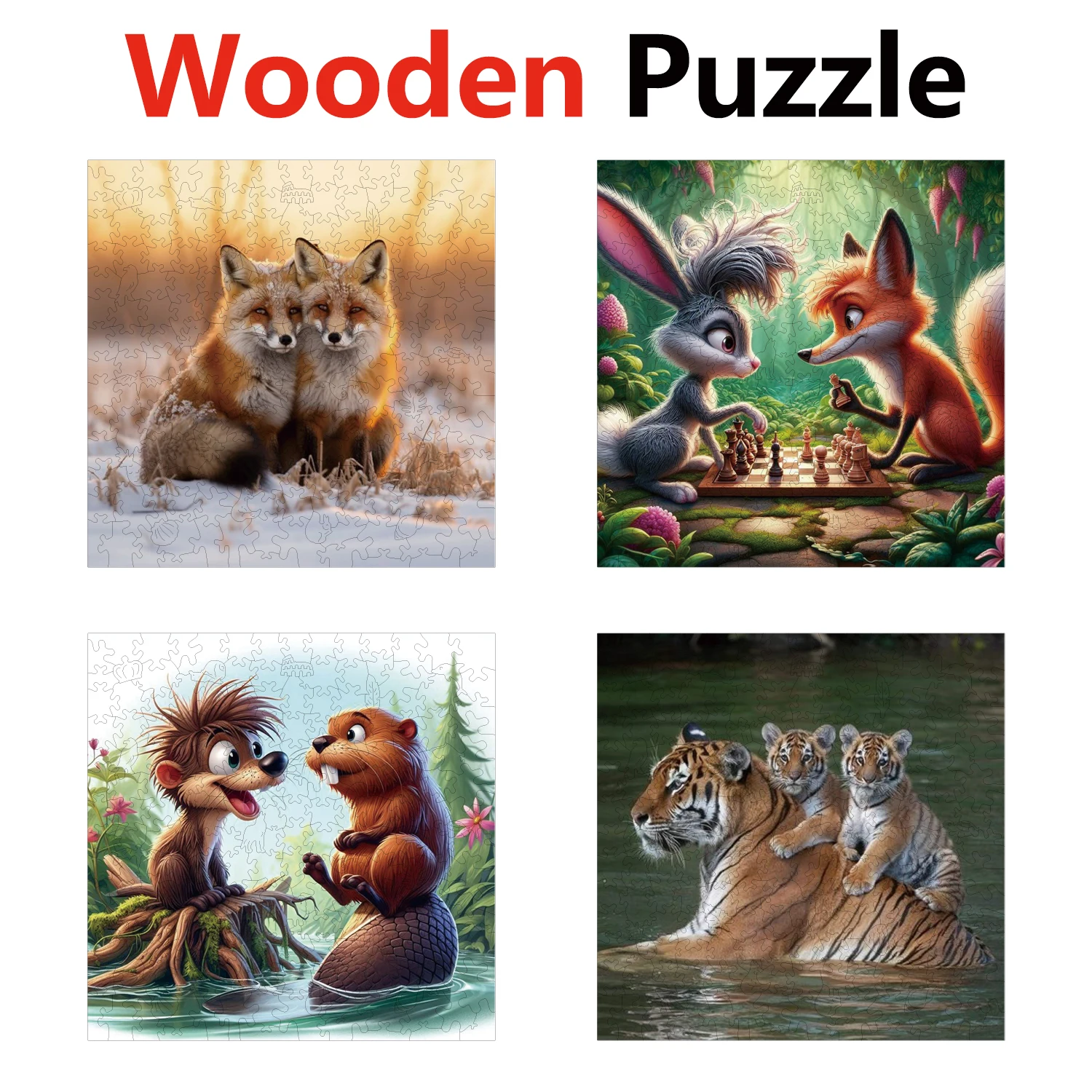 

Fox Rabbit Groundhog Tiger Animal Puzzles High Quality Jigsaw Puzzle Wooden Puzzle Best Christmas Gift