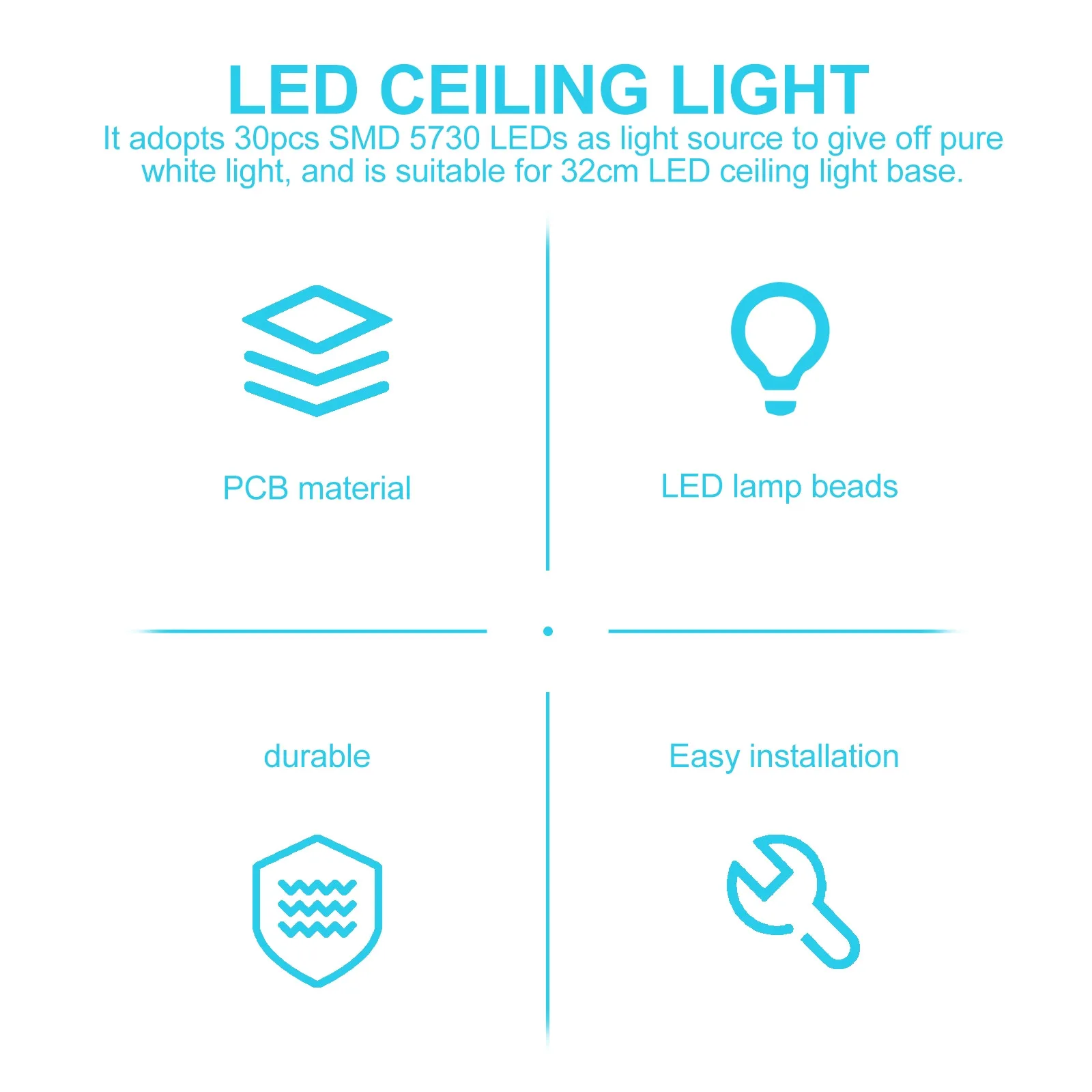 15W 220V-240V Smd 5730 30-LED Circular LED Lamp Panel for Ceiling Lighting Fixture Quick Install Magnetic Base Pure White
