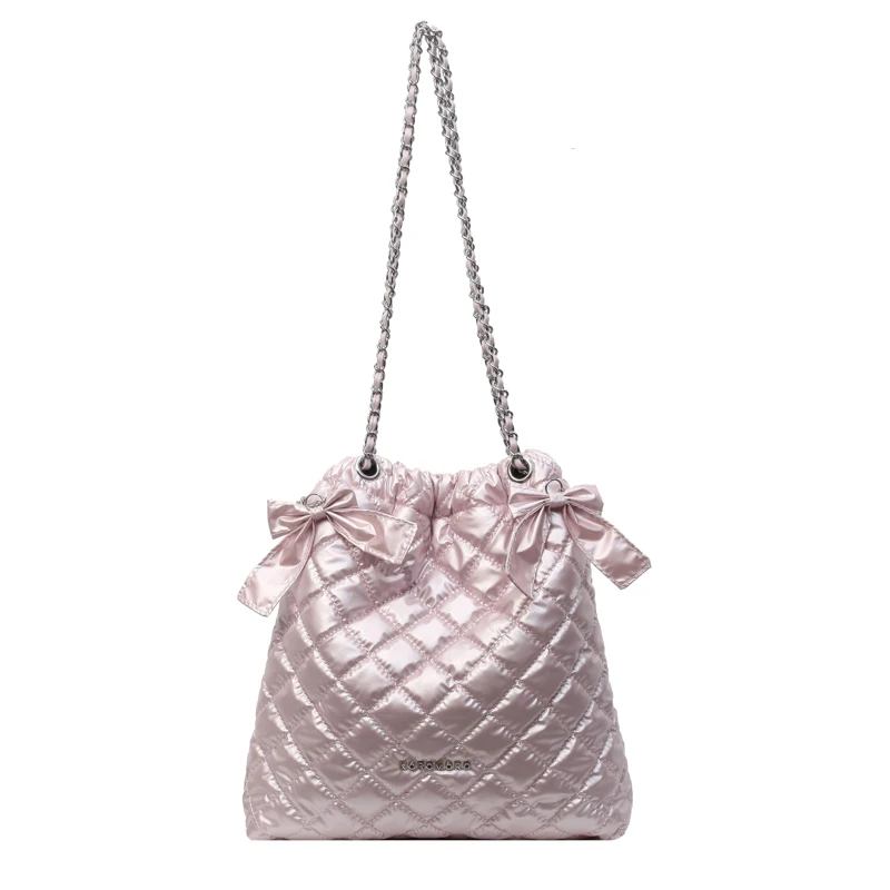 Chains Diamond Lattice Sewing Thread Solid High Capacity Down Cloth Shoulder Bags 2024 Personality Ladies Bag Bolsos De Señora