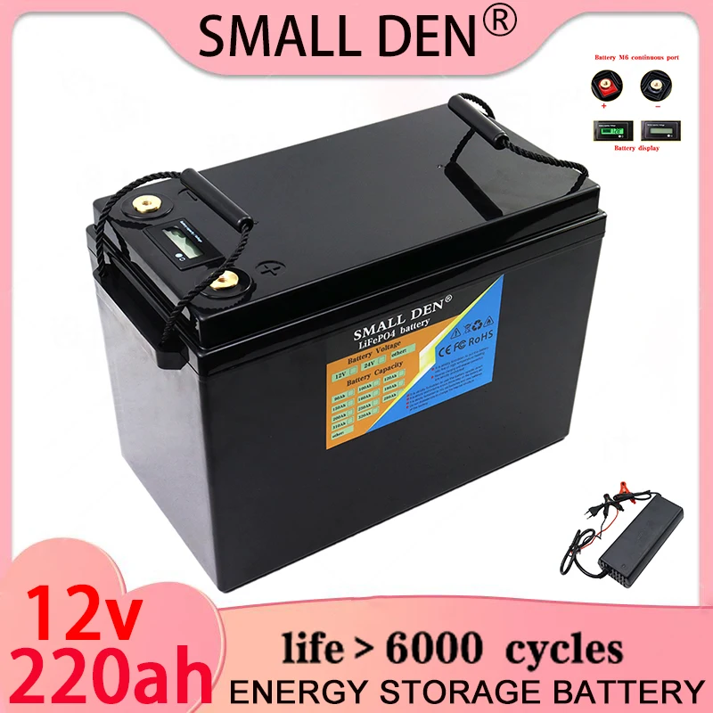 12V 220Ah LiFePO4 battery,12.8V lithium iron phosphate for RV campers, golf, motorcycle, boat, off-road solar wind power battery