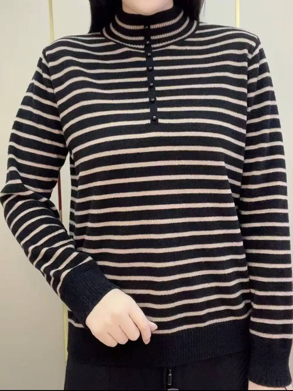 Pull tricoté chaud et ample, rayé, Long, couche de Base, amincissant, pour les déplacements, automne et hiver