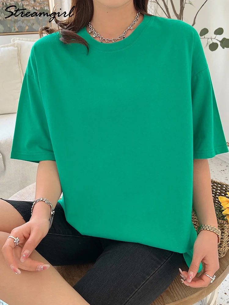 Loose Women\'s T-shirts Short Sleeve Summer 2023 Solid Green Tshirts For Women Casual Basic Women\'s Summer Tops Tees Orange