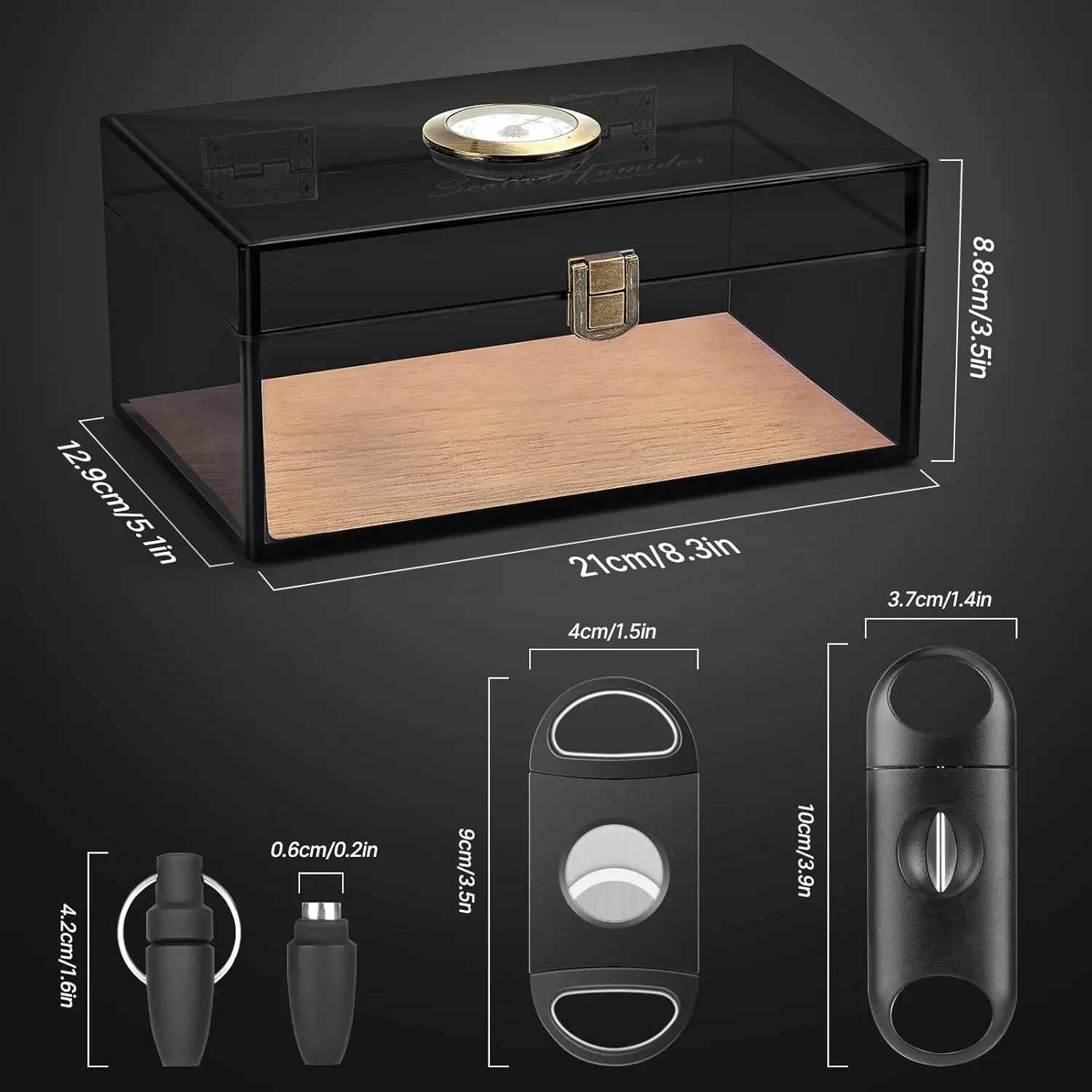 Acrylic Humidor - Cigar Box With Hygrometer, Humidifier & Accessories, Holds 20 Cigars image 3