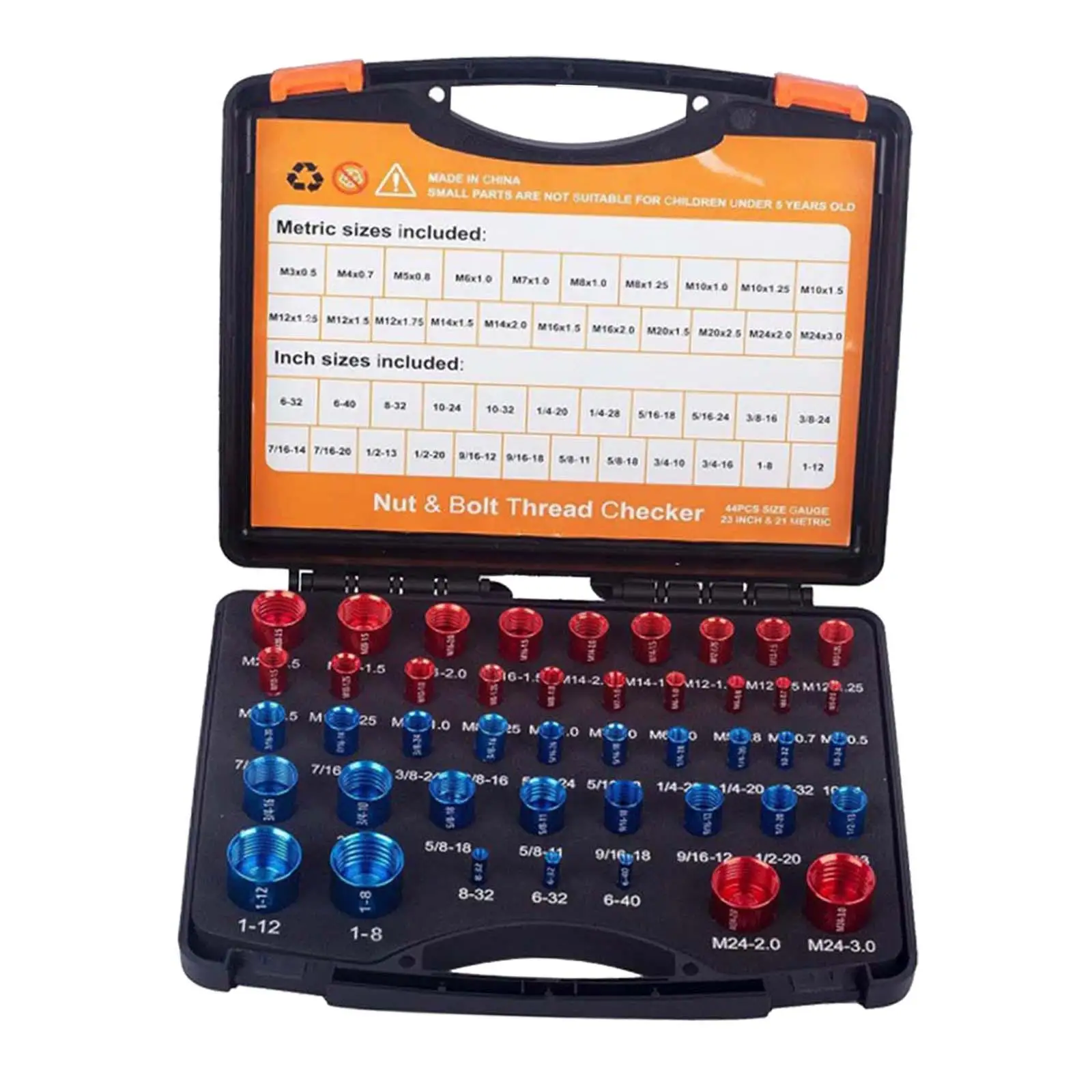 44Pcs Nut and Bolt Thread Checker Male/Female Gauges for Plumbers Handymen