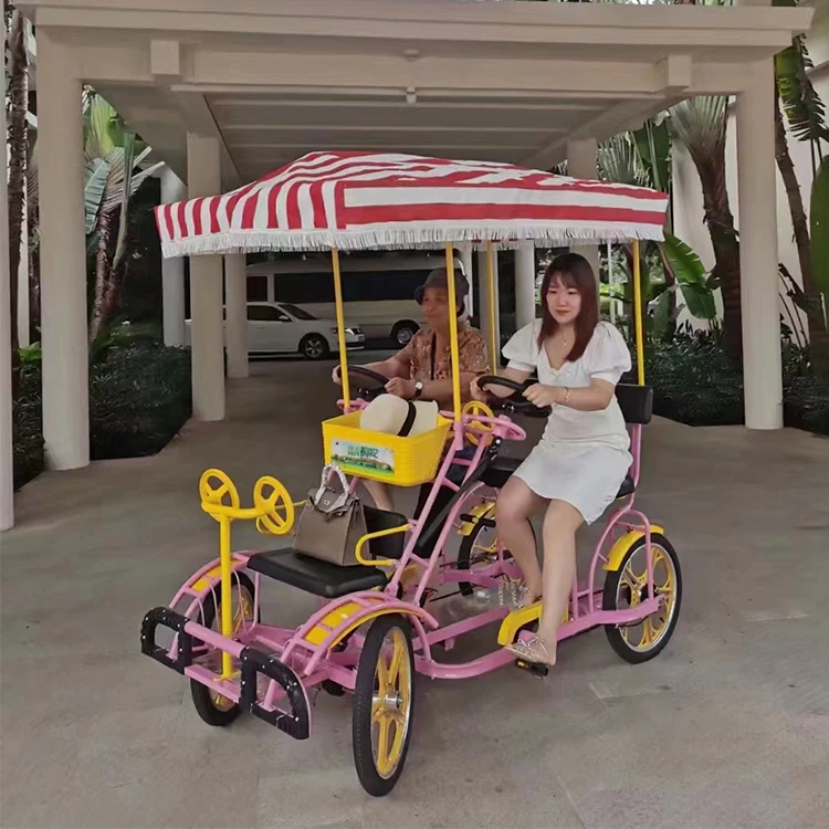 

Quadricycle 4 Person Electric Surrey Bikes Family 4 Wheel Pedal Bike Fun Surrey Bike 4 Seat Tandem Bicycle
