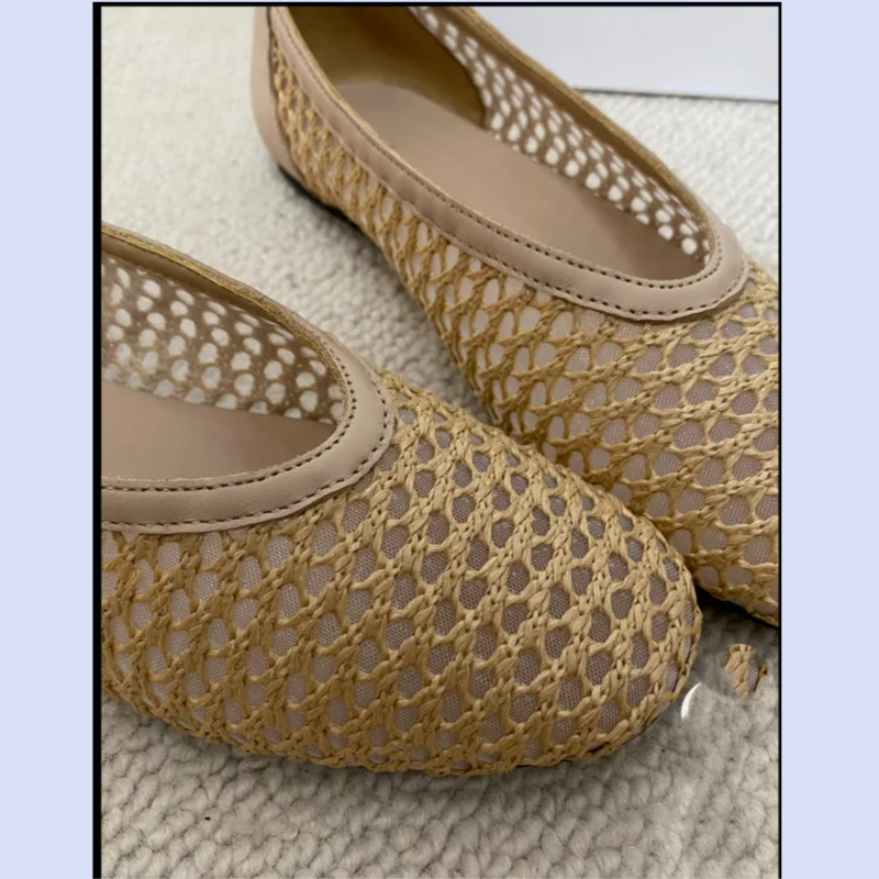 26 year summer new retro mesh woven hollow shallow mouth women's flat bottomed comfortable ballet single shoes