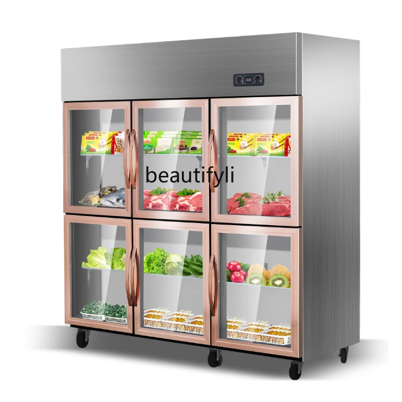 Refrigerador Freeze Armário de armazenamento para cozinha, Churrasco Display Cabinet, Vegetal Fresco, Porta de vidro transparente, Freezer