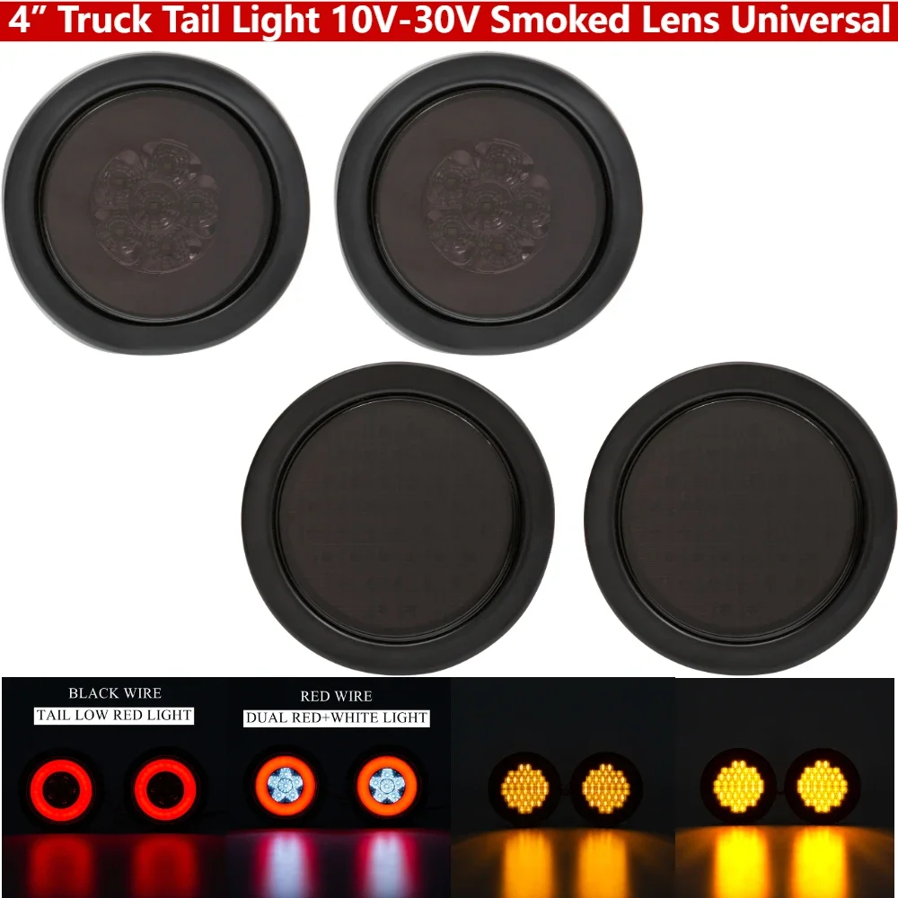 2Pcs/set 4 Inch LED Truck Tail Lights 10V-30V Smoked Lens Reverse Brake Stop Indicator Universal for Marine Trailer Tractors