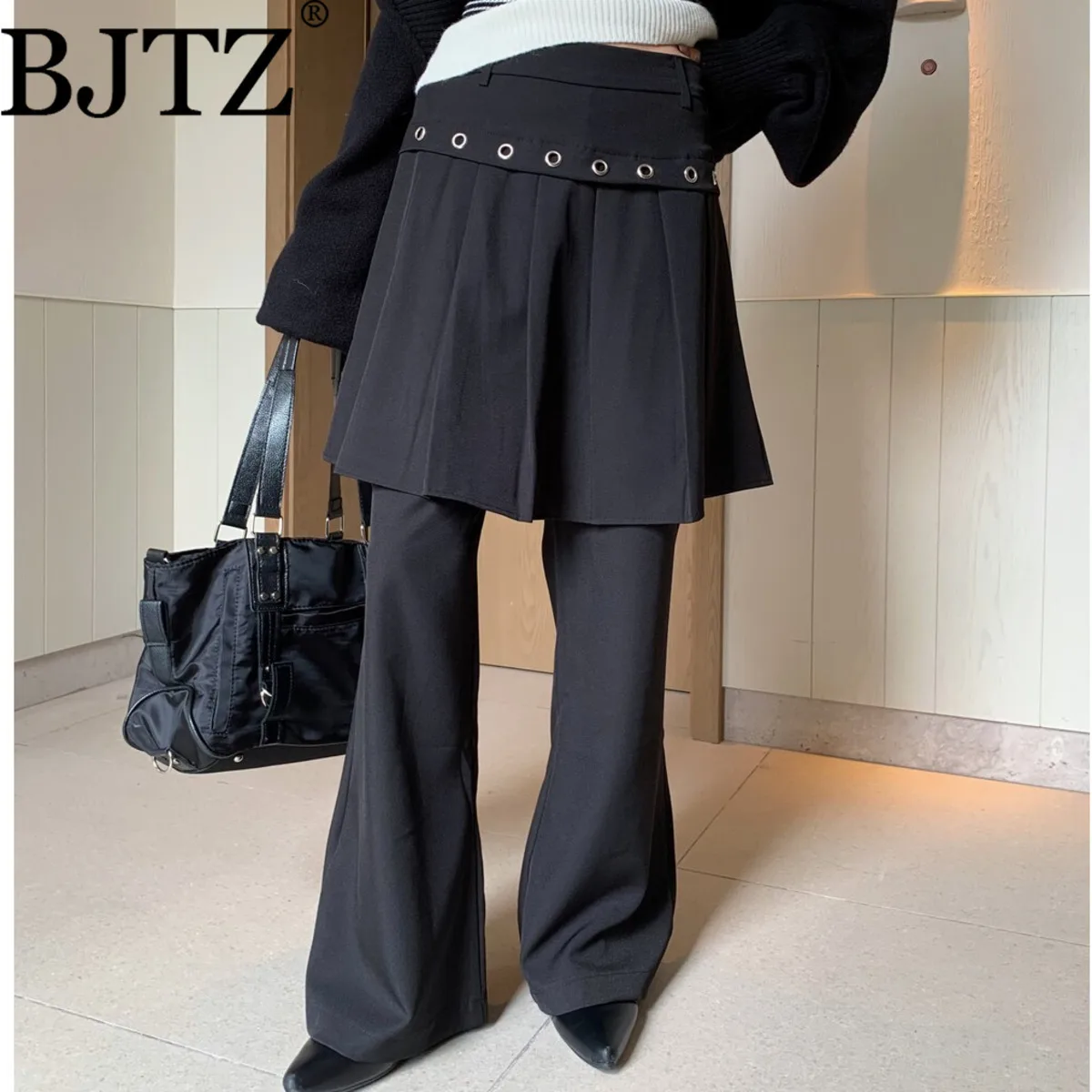 BJTZ سراويل بالازو فضفاضة مستقيمة الساق للسيدات مصممة بنطلون أنيق وبسيط فاخر عالي الجودة غير رسمي للمكتب شتاء 2025