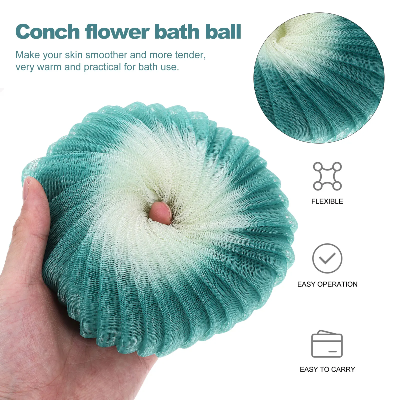 

3pcs Conch Flower Bath Soft Non Shedding Exfoliating Body Skin Cleaning Tool Foldable Shower Scrubber for Back Legs Neck
