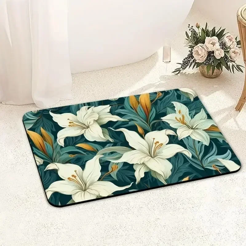 Colorful Flower Print Pattern Bathroom Non-silp Doormat Suitable for Living Room Entrance Decorative Accessories Pad Bedroom Rug