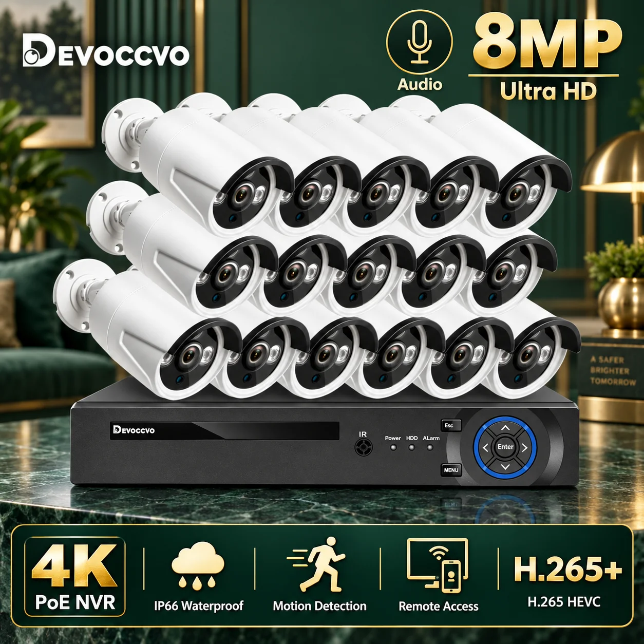 16CH 8MP 4K POE IP Security Protection Bullet Cameras System Outdoor Smart Home CCTV Video Surveillance Kit 8CH POE NVR Kit