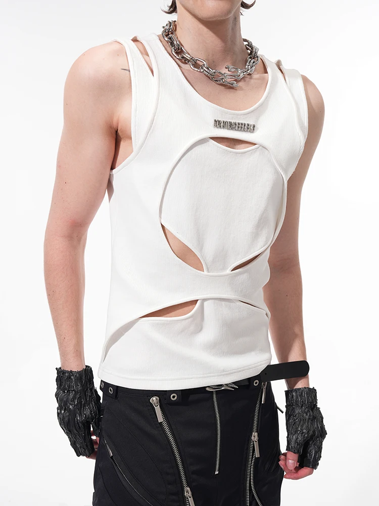 White Thread Hollow out Sleeveless Vest Men's Summer Fashionable StarTexceedend Brand Cotton Blend Breathable Sweat Vest