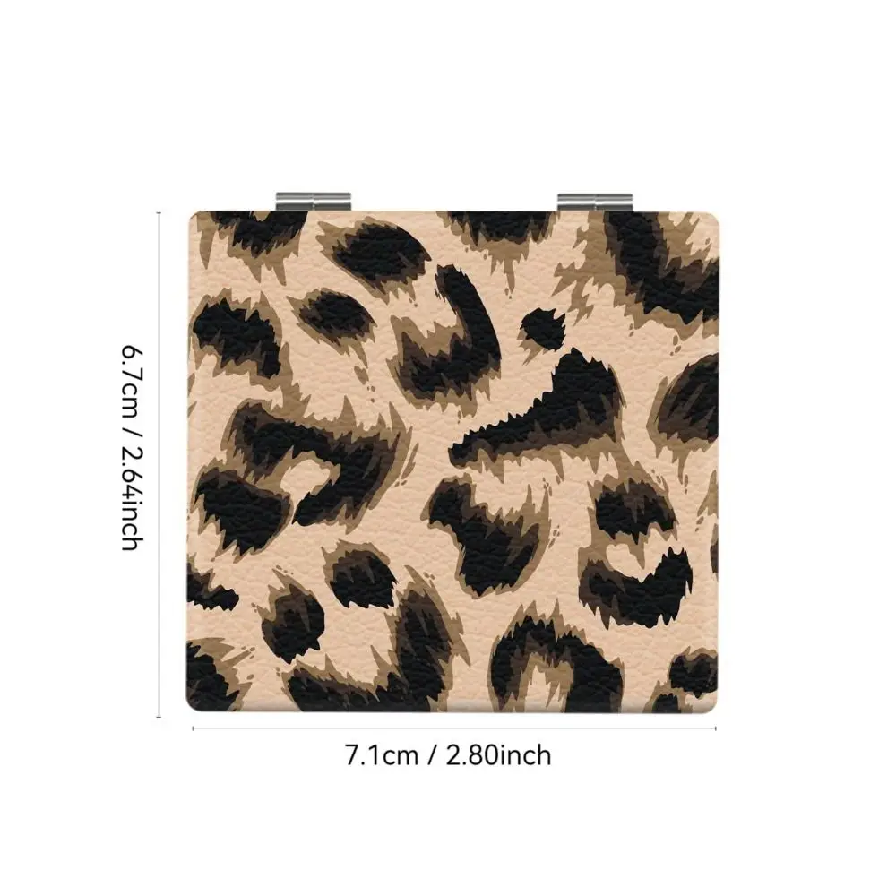 Portable Leopard Print Makeup Mirror Folding Square Pocket Mirror Double-Sided Mini Cosmetics Mirror