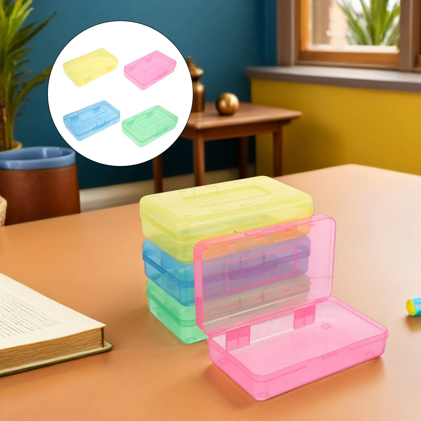 

Прозрачный пенал на 4 кармана, большой вместимости, пластиковый, с крышкой, цветной дизайн, прозрачное хранилище для карандашей, маркеров, линеек