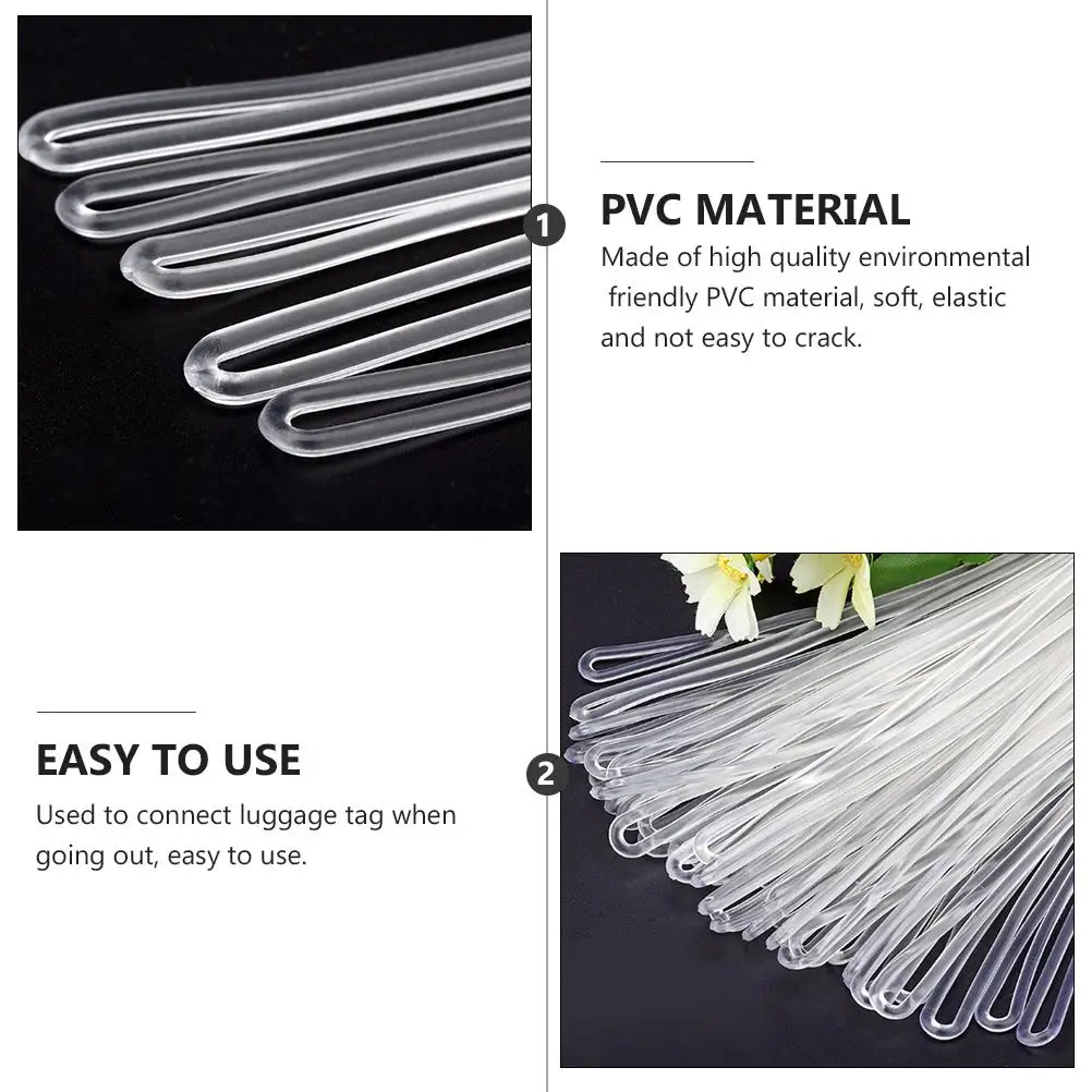 100 Pcs Clear PVC Soft Luggage Tag Lanyards Elastic Travel Loops ID Straps Pouch Name Tag Loops Reusable Accessories For Covers