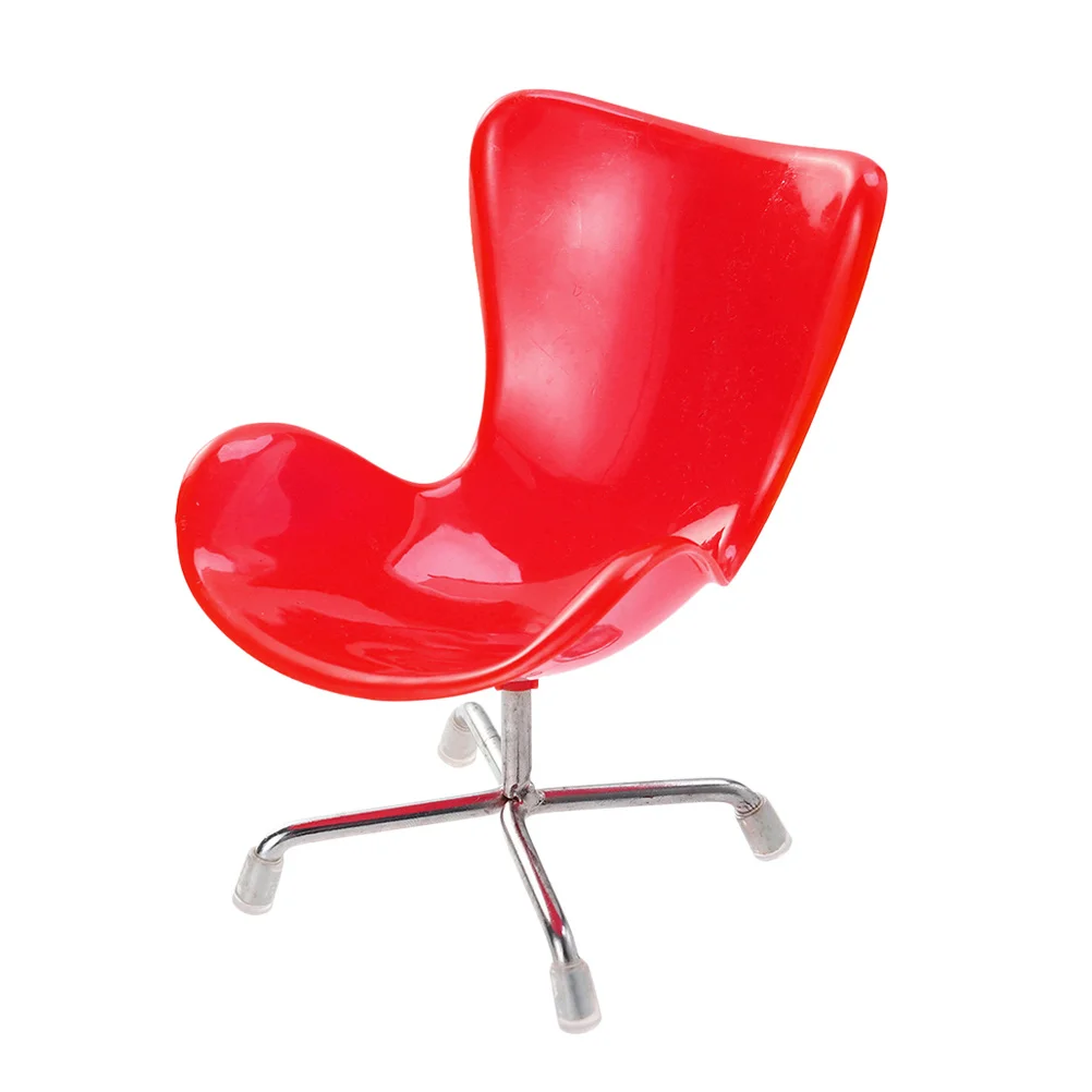 

1Pcs Mini Computer Chair Red Plastic Metal Base Hedgehog Hamster Seat Smooth Surface Rest Photo Prop Egg Chair