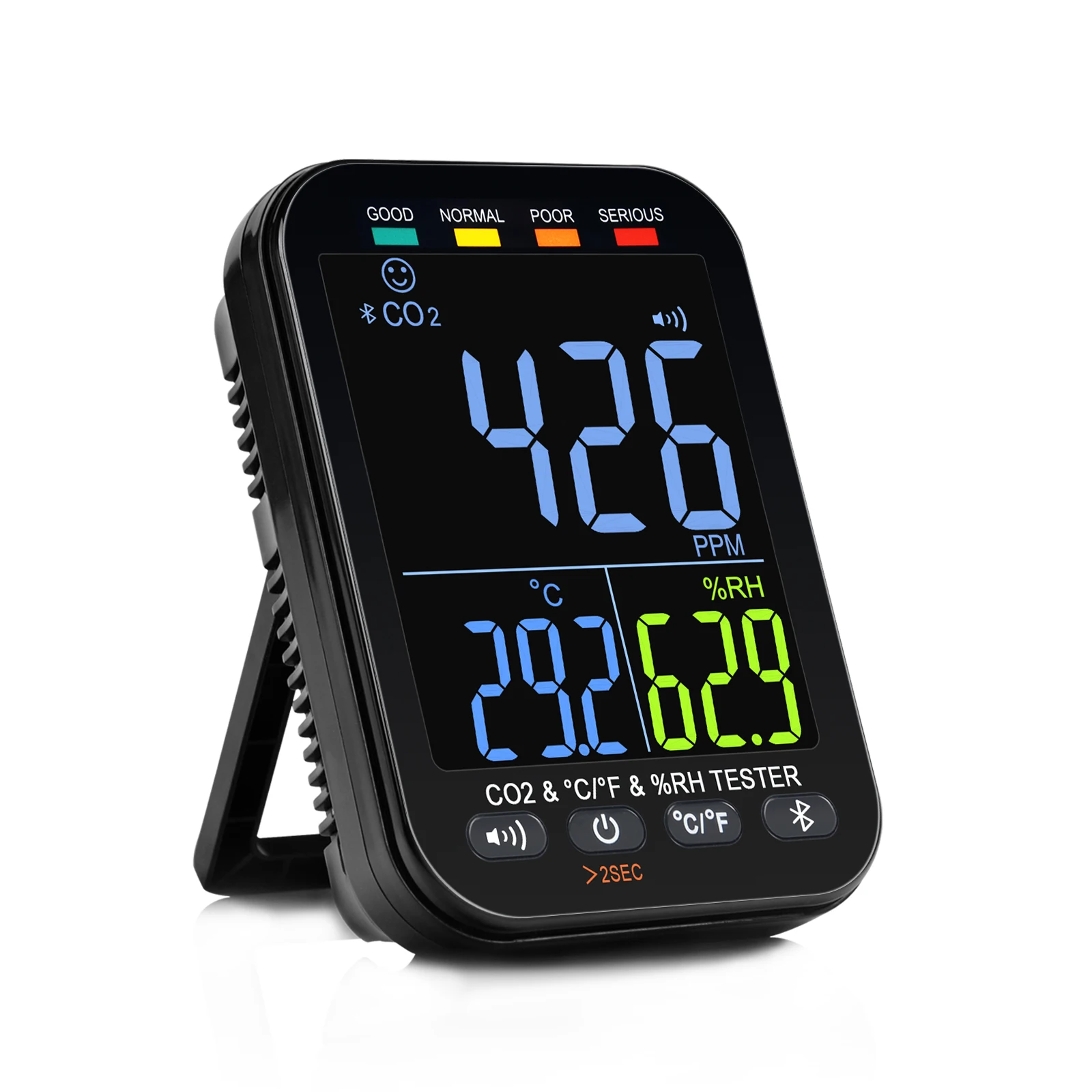 

CO2 Temperature Humidity Tester with Bluetooth WIFI NDIR Sensor 0-10000ppm Rechargeable Large LCD Air Quality Monitor