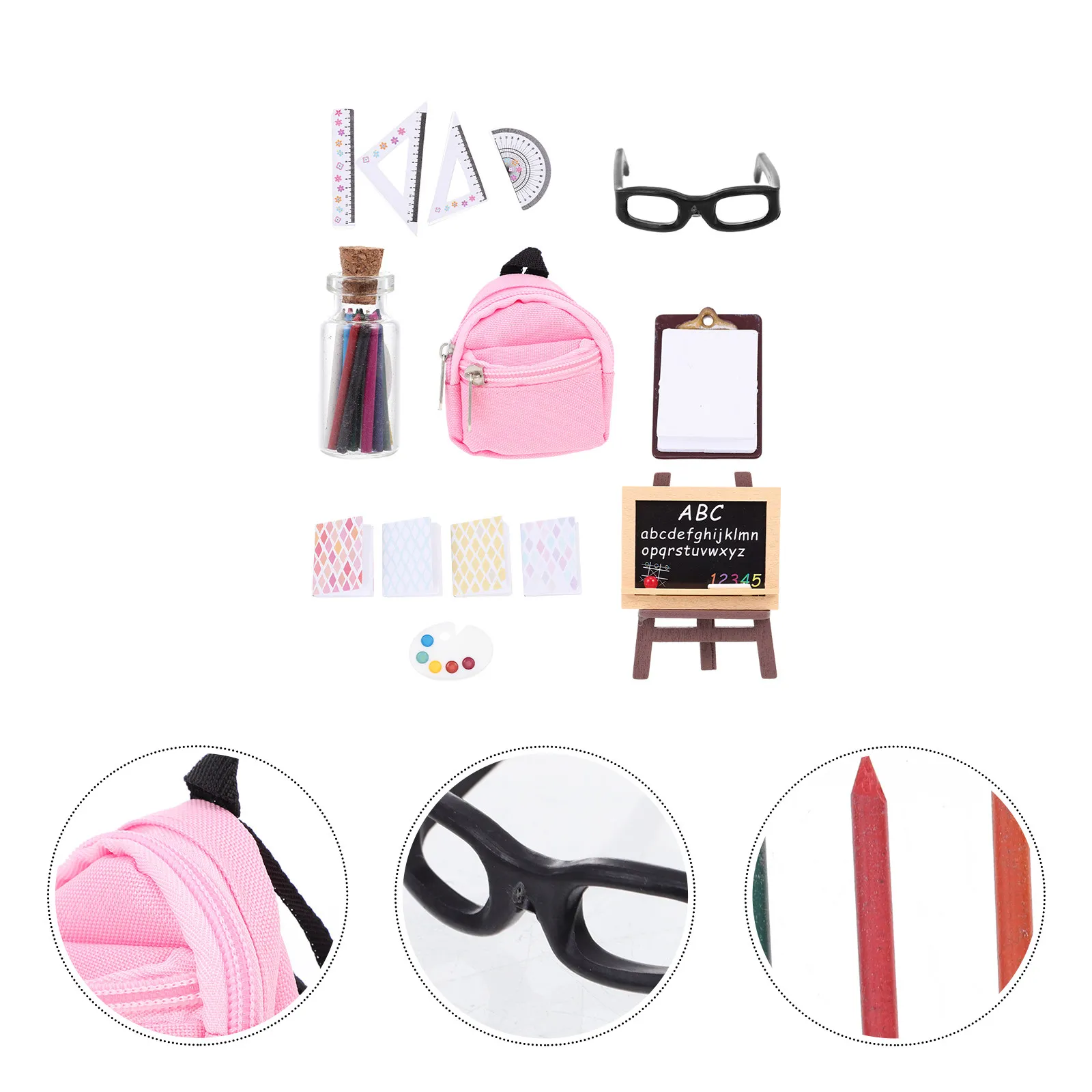 

1Set Mini Schoolbag Simulation Stationery Plaything Small Portable Mini House Accessory Kids Learning Role-Playing Ornament