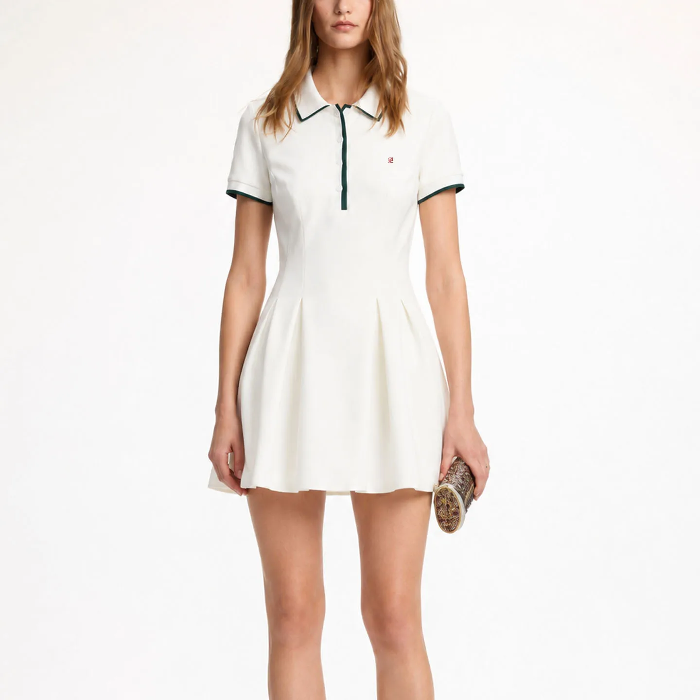 CH Damen-Polokleid Kurzarm Bunt Patchwork Plissiert A-Linie Lässig Elegant Tennis Golf Kleid Sommerkleidung – Detail 5