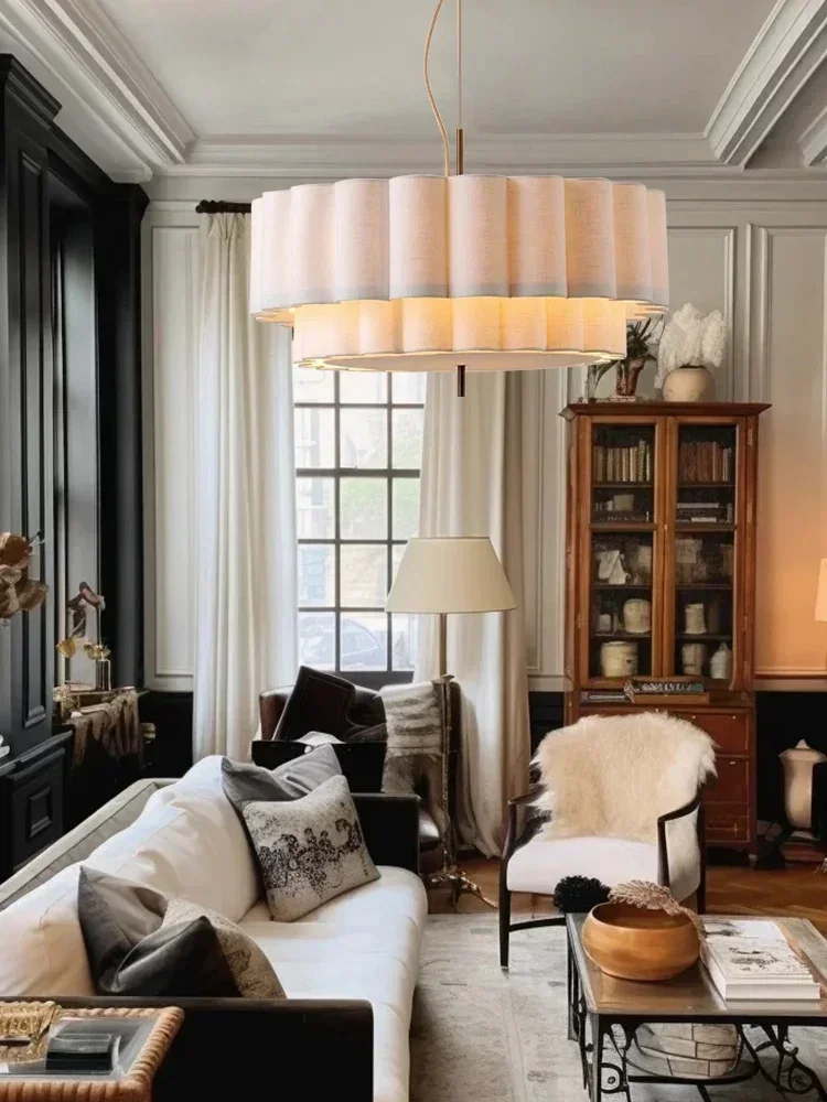 Fabric Wabi Sabi Chandelier Retro tiered drum Pendant Lamp for Bedroom Living room Kitchen Island Bohemia Pendant light
