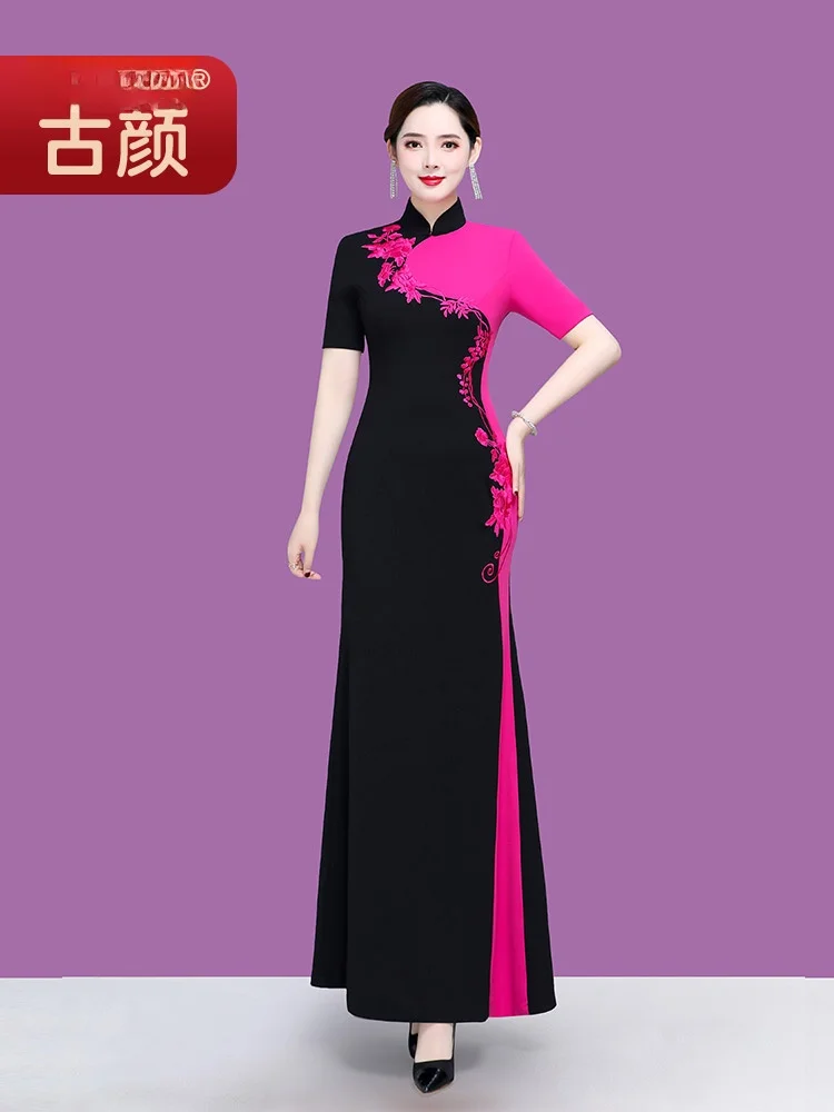 

Ele Long Evening Qipao Women's Slimming Faion ow Suit High End No Ironing Stage Performance Dr Sli Qipao
