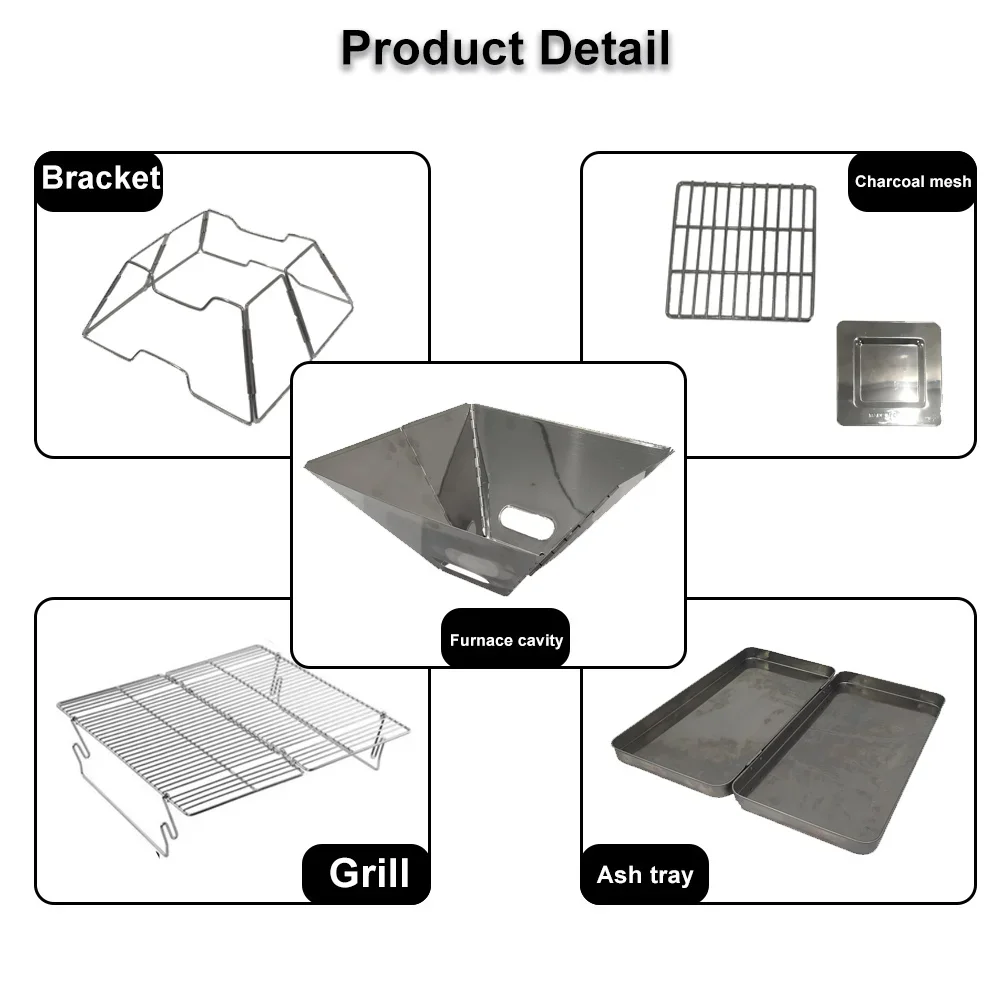 Imagem -06 - Churrasqueira Dobrável em Churrasqueira ao ar Livre Fogão a Carvão Destacável Churrasqueira Braseiro Leve à Prova de Vento Aço Inoxidável