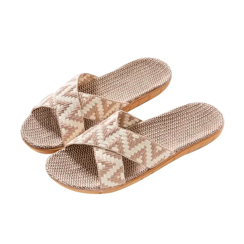 Linen Slippers for Home Use Thick Soled Summer Grass Woven Rattan Woven Men's and Women's Homes Indoor Anti Slip Anti Odor Feet