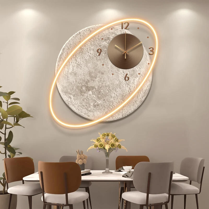 

Creative fashionable minimalist wall clock unique home wall decoration art LED light acrylic moon sweep silent clock