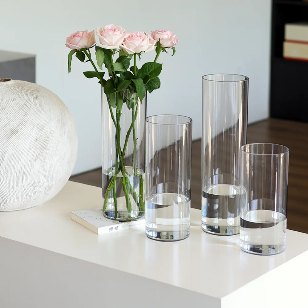 Elegant Transparent Cylinder Vase Plastic Flower Container Thickened Hydroponic Plant Pot Minimalist Home Office Decor