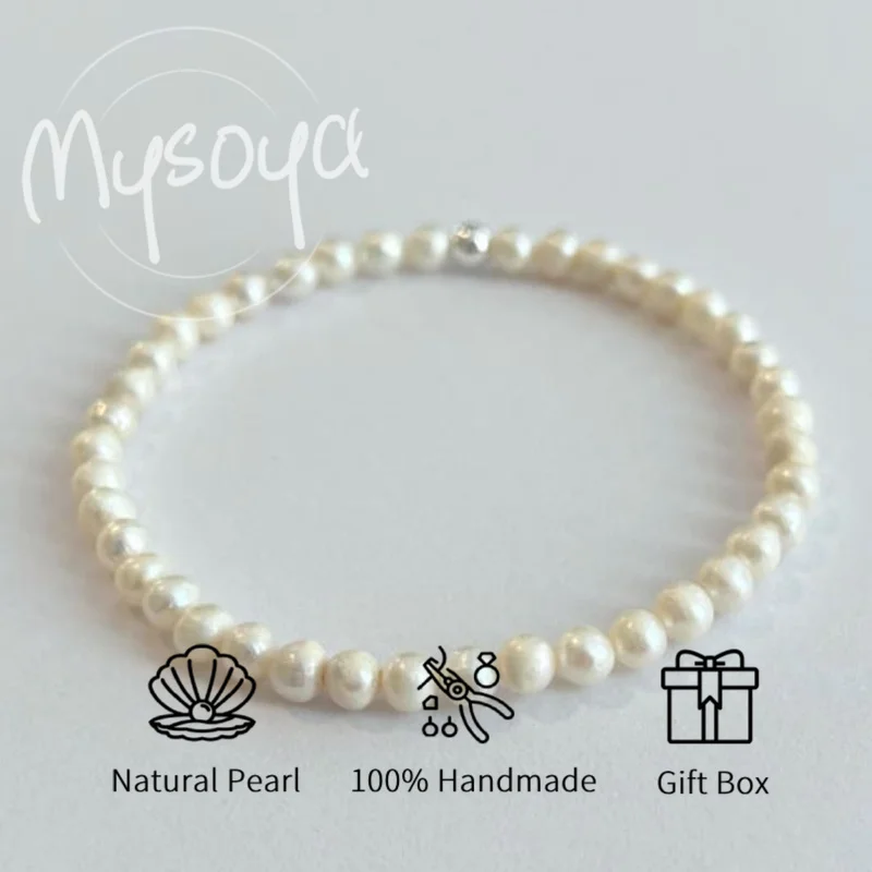 

MYSOYA 5-6mm Natural White Freshwater Pearl Bracelet For Women And Men With Gift Box Birthday Wedding Anniversary Jewelry Gift