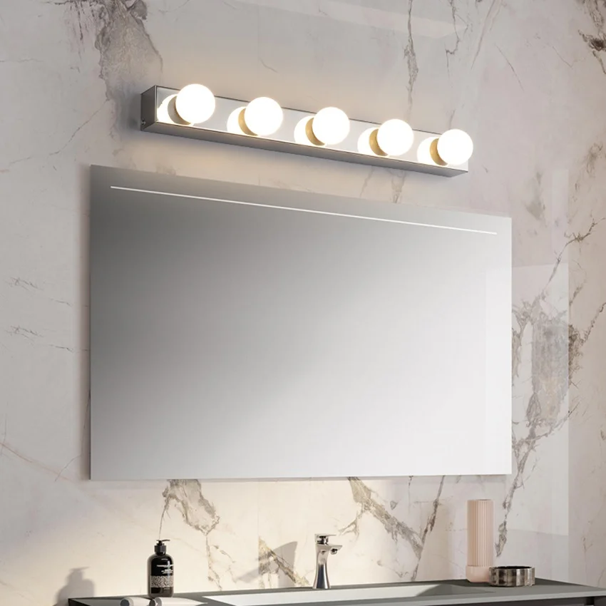 Modern Stainless Steel LED Bathroom Vanity Light Mirror Headlight Wall Lamp For Home Dressing Room Fill Over Toilet Lighting