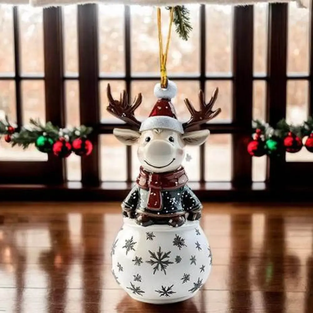 Ciondolo per albero di Natale aereo 2D in acrilico Babbo Natale/pupazzo di neve/alce Decorazione natalizia dipinta ornamento natalizio dei cartoni animati