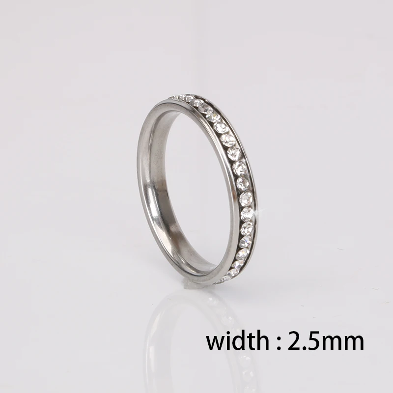 Hgflyxu Gold and Silver Color Stainless Steel Rings for Women Men Crystal Rhinestone Shining Wedding Bands Wholesale Jewelry