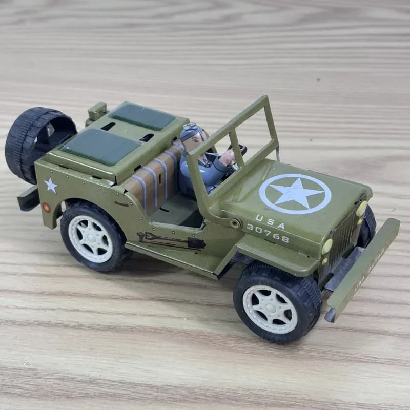 Retro Clockwork Toy Metal Tin Jeep Car Model Mechanical Toy Series Clock Toy Character Model Children's Gift