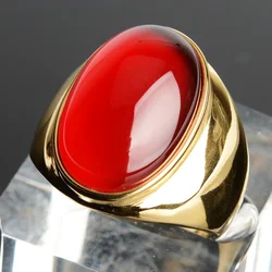 Luxury Red Gemstone Mens Ring High Quality Stainless Steel Party Jewelry Trendy Wedding Rings for Men Women Christmas Gift