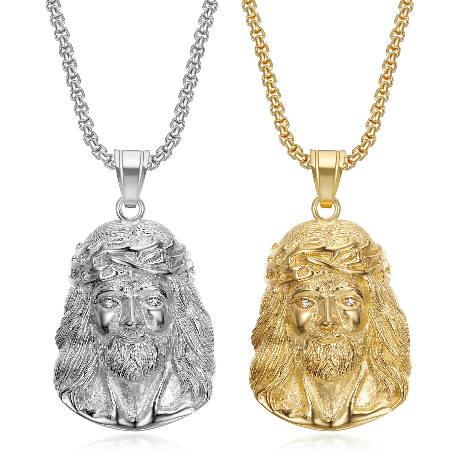 

18K Gold Plated Zircon Jesus Pendant Necklace Hip Hop Stainless Steel Fashion Jewelry for Men Party Gift