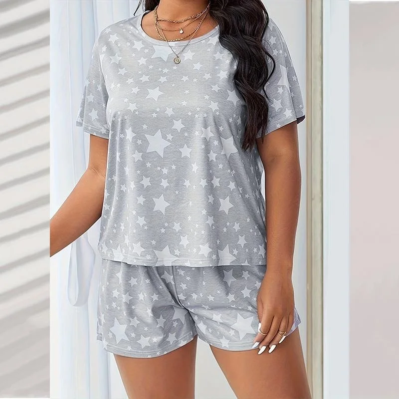 

plus Size Women's Home Pajama Set with T-irt And orts Lightweight Comfortable Spwear for Autumn Spring Seasons