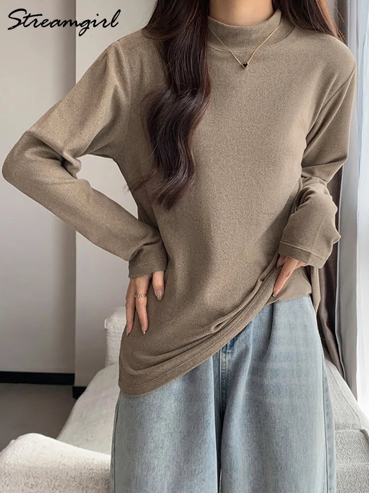 Basic T Shirt Women Winter Long sleeve Half High Collar T-shirts High Strecth Warm Inner Wear T Shirts For Winter Women Korean