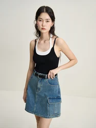 DUSHU Women's Fake Two-Pieces Hot Girl Style Versatile Casual Suspender Summer Top Contrasting Color Female Vest 24DS82255