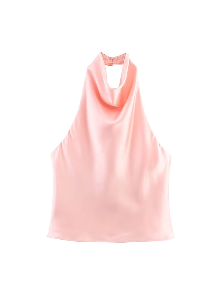 TFMLN Elegant Halter Top for Women Spring Summer Sexy  Backless High Street Waistcoat Female Fashion Solid Halter Neck Tops image 6