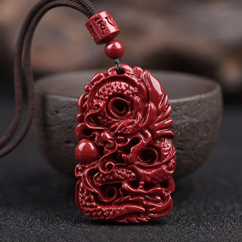 

Fashion Cinnabar Jade Zodiac Dragon Pendant Necklace Jewellery Chinese Healing Women Man Luck Gift Sweater Chain Amulet